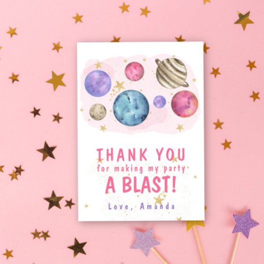 Pink Planets Space Geburtstagsparty Dankeskarte