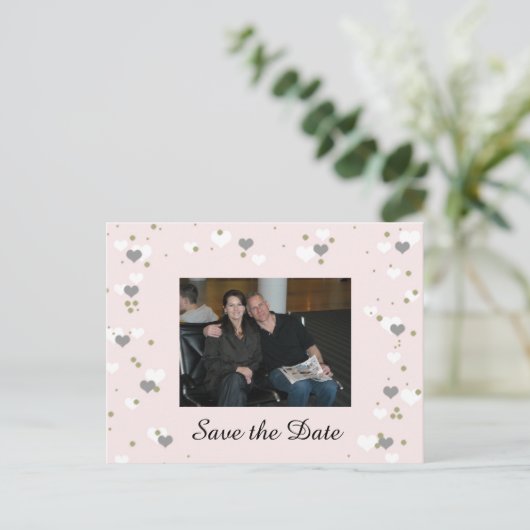 Pink Playful Hearts Save the Date Ankündigungspostkarte (Stehend Vorderseite)