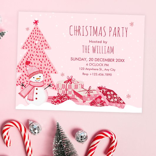 Pink playful winter christmas einladung