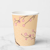 Pink Plum Blossom auf Gelb Pappbecher (Rückseite)