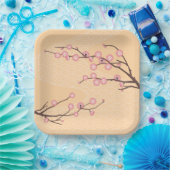 Pink Plum Blossom auf Gelb Pappteller (Party)