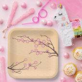 Pink Plum Blossom auf Gelb Pappteller (Party)