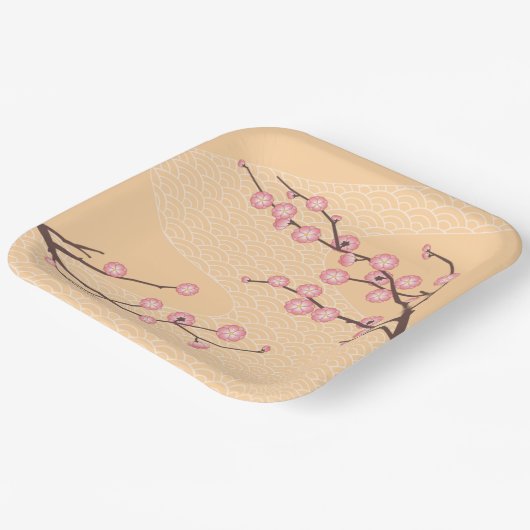 Pink Plum Blossom auf Gelb Pappteller (Gewinkelt)