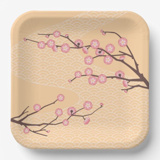 Pink Plum Blossom auf Gelb Pappteller (Vorderseite)