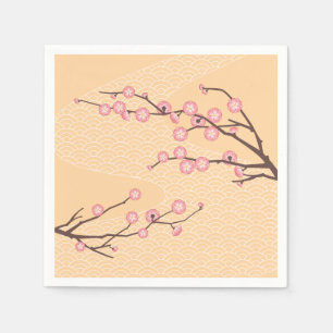 Pink Plum Blossom auf Gelb Serviette
