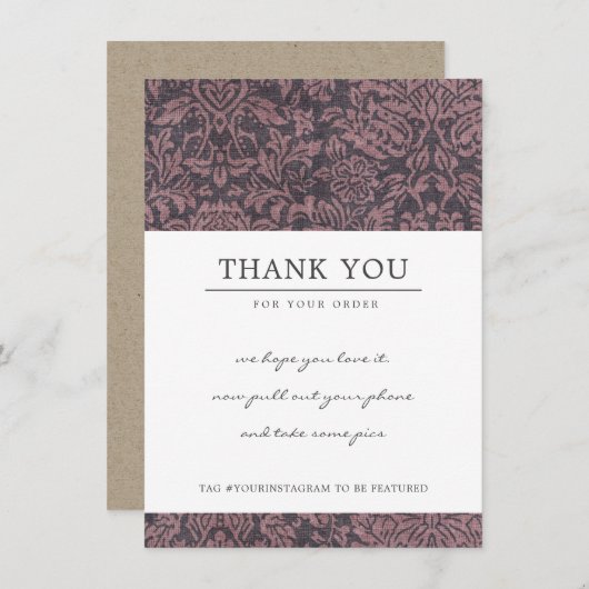 PINK PLUM DAMASK PATTERN CORPORATE BUSINESS LOGO DANKESKARTE (Vorne/Hinten)