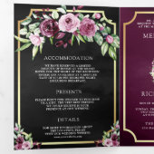 Pink Plum Floral Ampere und Black QR Code Hochzeit Dreifach Gefaltete Einladung (Innen Erste Seite)