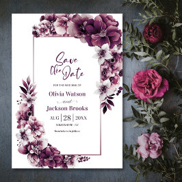 Pink Plum floral Wedding Save the Date