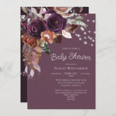 Pink Plum Lila floral String Light Showdusche Einladung (Vorne/Hinten)