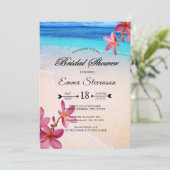 Pink Plumeria Beach Destination Brautparty © Einladung (Stehend Vorderseite)
