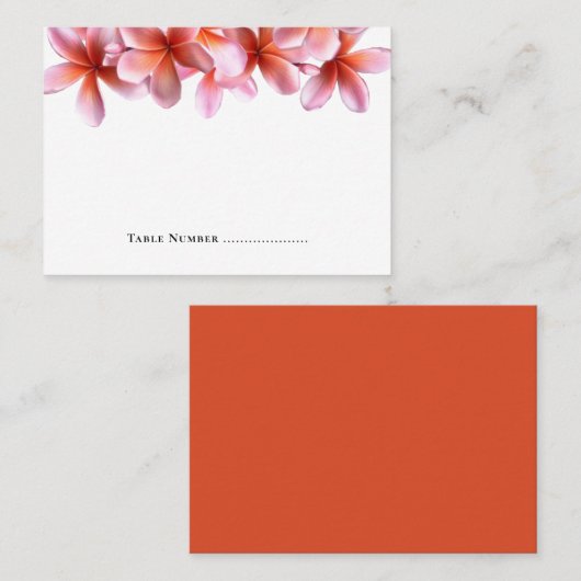 Pink Plumeria Blank White Escort Tischnummer Platzkarte (Vorne/Hinten)