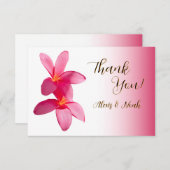 Pink Plumeria Blume auf Rosa, Bläsernchen, Hochzei Dankeskarte (Vorne/Hinten)
