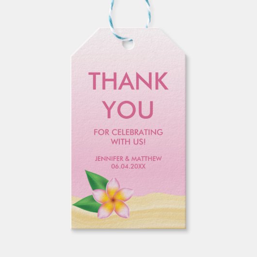 Pink Plumeria Blume Beach Hochzeit Vielen Dank Geschenkanhänger (Vorderseite)