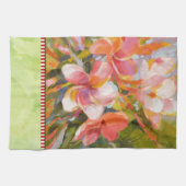 Pink Plumeria Blume Malerei Grünes Küchentuch (Horizontal)