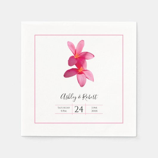 Pink Plumeria Blume, Moderne HochzeitsNapkins Serviette (Vorderseite)