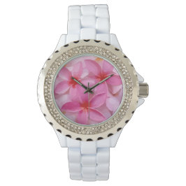 Pink Plumeria Blume Pattern Armbanduhr
