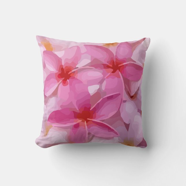 Pink Plumeria Blume Pattern Kissen (Vorderseite)