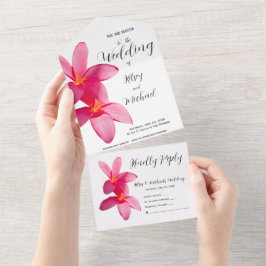 Pink Plumeria Blume, tropische Hochzeiten, Blumenz All In One Einladung