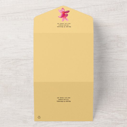 Pink Plumeria Blume, tropische Hochzeiten, Blumenz All In One Einladung (Außenbereich)