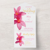 Pink Plumeria Blume, tropische Hochzeiten, Blumenz All In One Einladung (Innen)