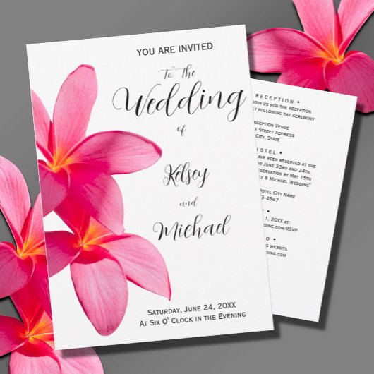 Pink Plumeria Blume, tropische Hochzeiten, Blumenz Einladung