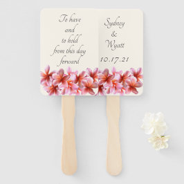 Pink Plumeria Blume zu halten Hand Fan halten Fächer
