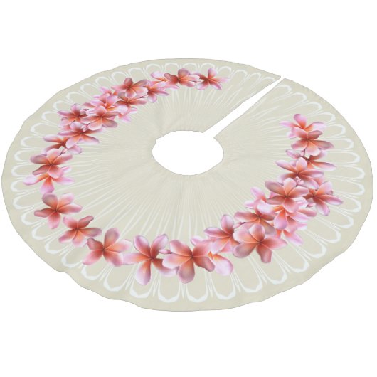 Pink Plumeria Champagne Weihnachtsbaum Rock Polyester Weihnachtsbaumdecke (Schrägansicht)