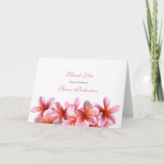 Pink Plumeria Floral Beileid Danke Template Karte (Vorderseite)
