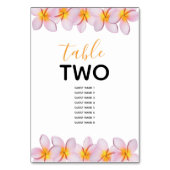 Pink Plumeria Frangipani Wedding Guest Names Tischnummer (Vorderseite)