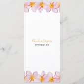 Pink Plumeria Frangipani Wedding Menükarte (Rückseite)