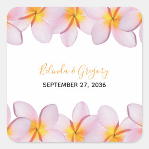 Pink Plumeria Frangipani Wedding Quadratischer Aufkleber