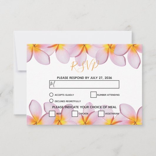 Pink Plumeria Frangipani Wedding RSVP Cards (Vorderseite)