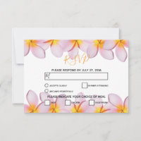 Pink Plumeria Frangipani Wedding RSVP Cards