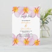 Pink Plumeria Frangipani Wedding Save the Date (Stehend Vorderseite)