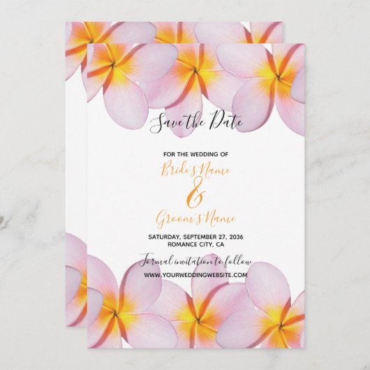 Pink Plumeria Frangipani Wedding Save the Date (Vorne/Hinten)