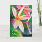 Pink Plumeria Happy Birthday Card Dankeskarte (Vorderseite)