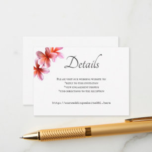 Pink Plumeria Wedding Details Umschließkarte Begleitkarte