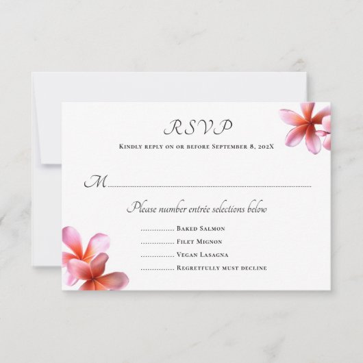 Pink Plumeria Wedding Menu Karten (Vorderseite)