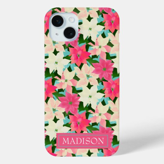 Pink Poinsettia Aquamarine Weihnachten Case-Mate iPhone Hülle (Rückseite)
