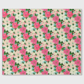 Pink Poinsettia Aquamarine Weihnachten Geschenkpapier (Flach)