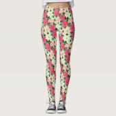 Pink Poinsettia Aquamarine Weihnachten Leggings (Vorderseite)