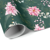 Pink Poinsettia Blume auf dunkelgrün Geschenkpapier (Rolleneckpunkt)