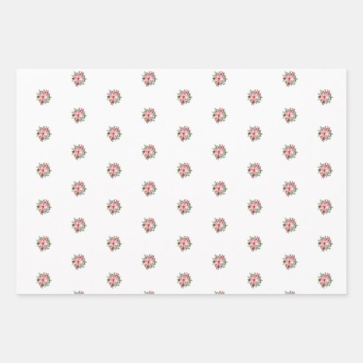 Pink Poinsettia Bouquet Holly and Berries Geschenkpapier Set (Vorderseite)