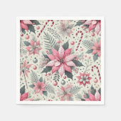 Pink Poinsettia & Candy Canes Decoupage Napkins Serviette (Vorderseite)