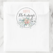 Pink Poinsettia Happy Holiday / White Runder Aufkleber (Tasche)