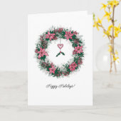 Pink Poinsettia Holiday Wreath Karte (Gelbe Blume)