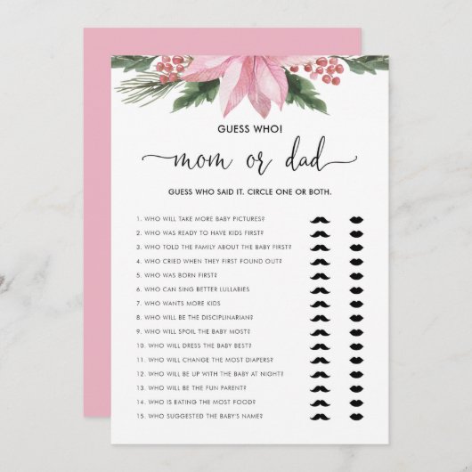 Pink Poinsettia Mama oder Vater Baby Showcard Einladung (Vorne/Hinten)