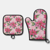 Pink Poinsettia Ofenhandschuh & Topflappen-Set (Vorderseite)