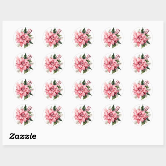 Pink Poinsettia Stickers (Blatt)
