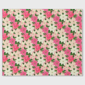 Pink Poinsettia Weihnachten Geschenkpapier (Flach)